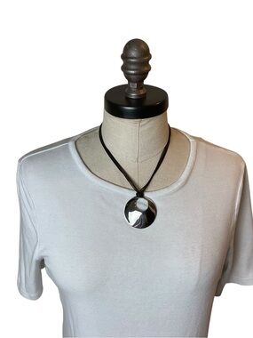 Cookie Lee Silver Round Pendant Necklace on Black Cord